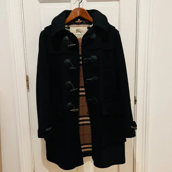 Authentic Burberry 100% Wool Duffle Coat Black Size US 44 / EU 54 XL - Picture 10 of 16
